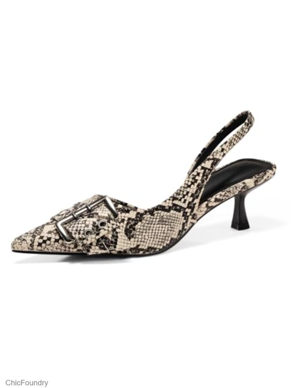 Women's Kitten Heel Pointed Toe Pumps D'Orsay Buckle Studded Dress Shoes